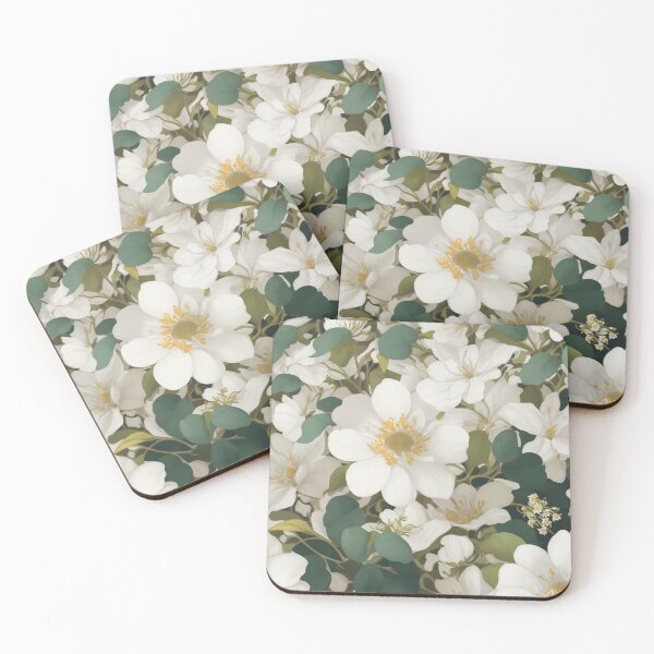 Item preview, Generated 70s Watercolor White Tropical Flower and Leaf pattern  designed and sold by AiArtMerch.