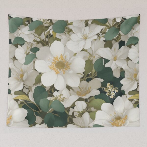 Item preview, Generated 70s Watercolor White Tropical Flower and Leaf pattern  designed and sold by AiArtMerch.