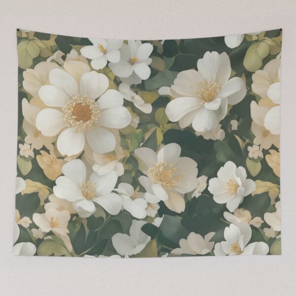 Item preview, Generated 70s Watercolor White Tropical Flower and Leaf pattern  designed and sold by AiArtMerch.