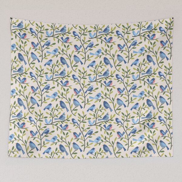 Item preview, Birds on Branches - simple blue birds on leafy branches - cream background - shw1035 a designed and sold by Shiny Happy World.