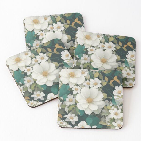 Item preview, Generated 70s Watercolor White Tropical Flower and Leaf pattern  designed and sold by AiArtMerch.