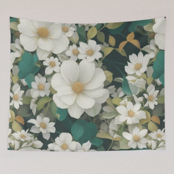 Item preview, Generated 70s Watercolor White Tropical Flower and Leaf pattern  designed and sold by AiArtMerch.