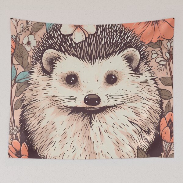Artikelvorschau, Igel-Illustration in einem Blumenfeld entworfen und verkauft von 11pixeli.