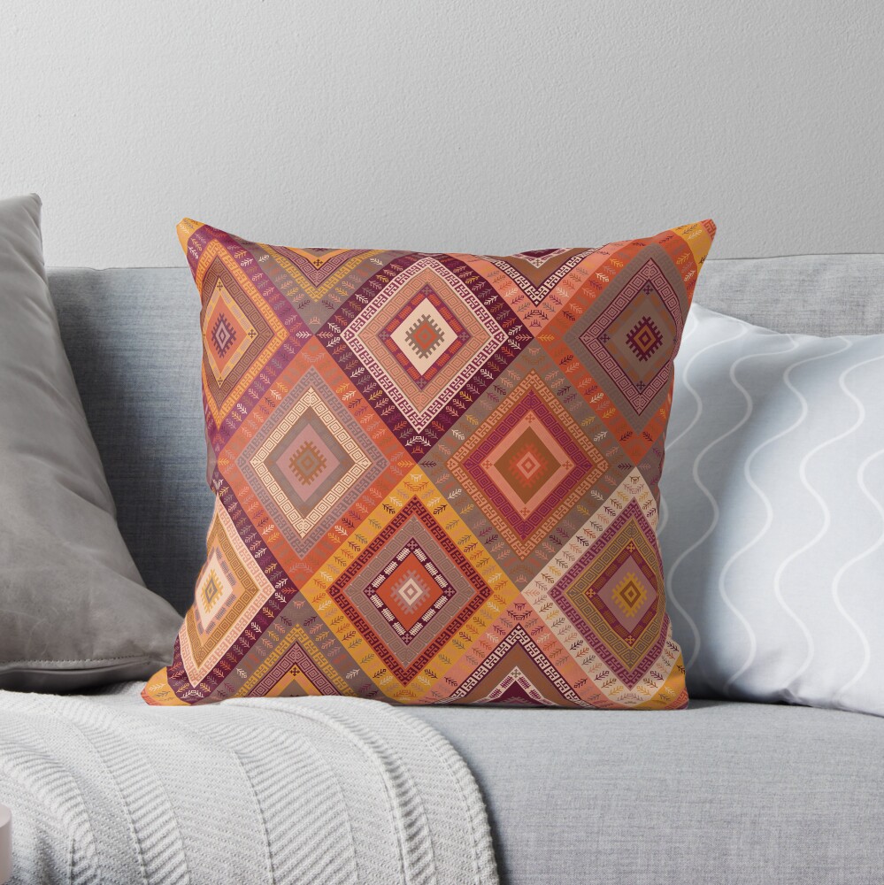 Kilim Diamonds - Apricot Throw Pillow