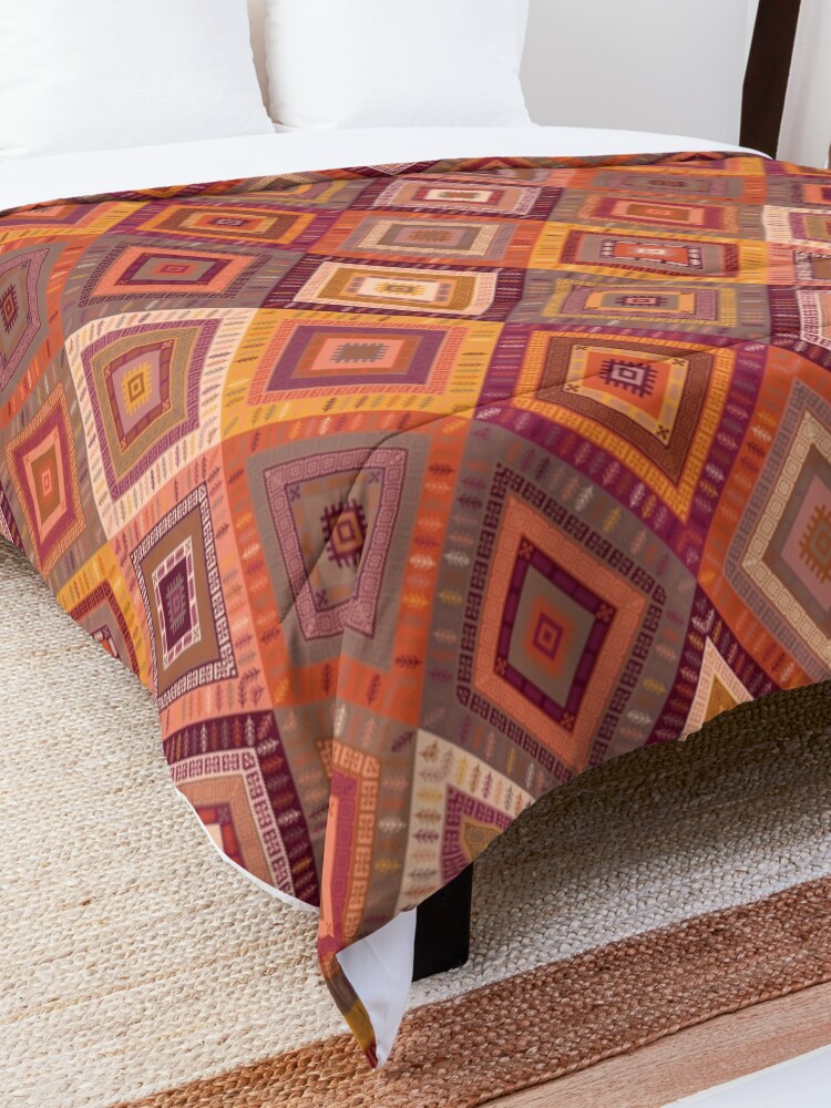 "Kilim Diamonds Apricot" Comforter by CeccaDesigns Redbubble