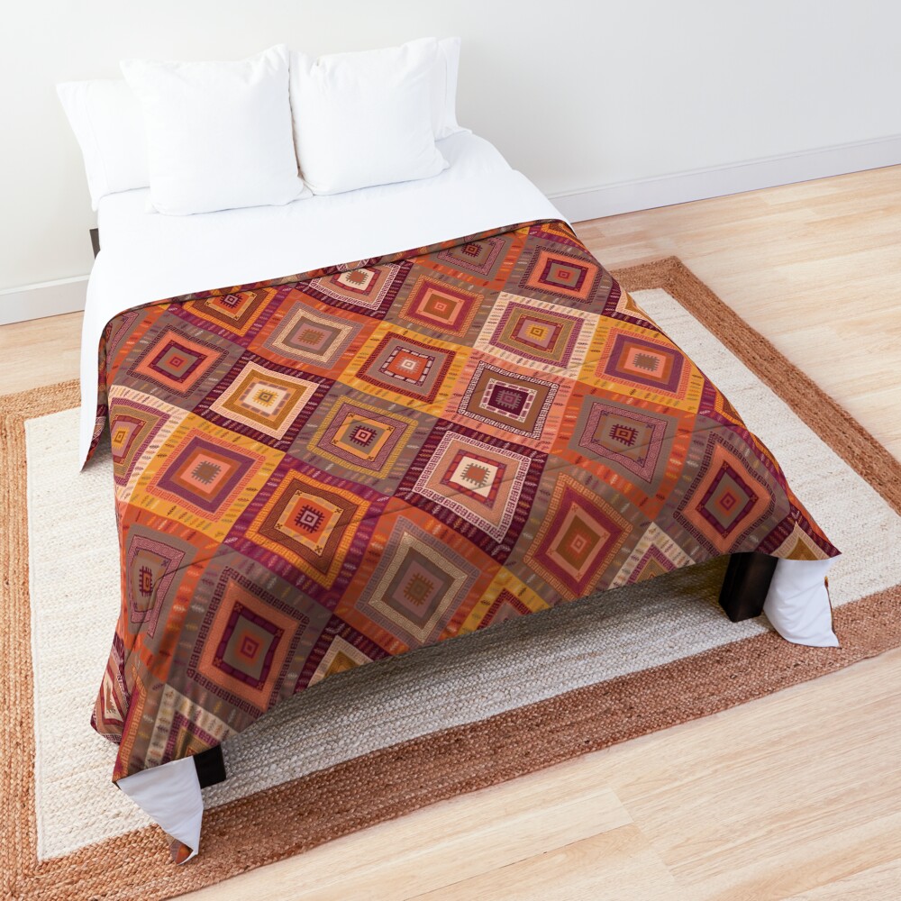 "Kilim Diamonds Apricot" Comforter by CeccaDesigns Redbubble