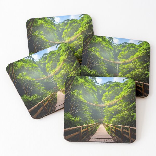 Item preview, Tropical Rainforest Landscapes With a Wooden Bridge or Canopy Walkway, Ai Generated Art designed and sold by AiGens.