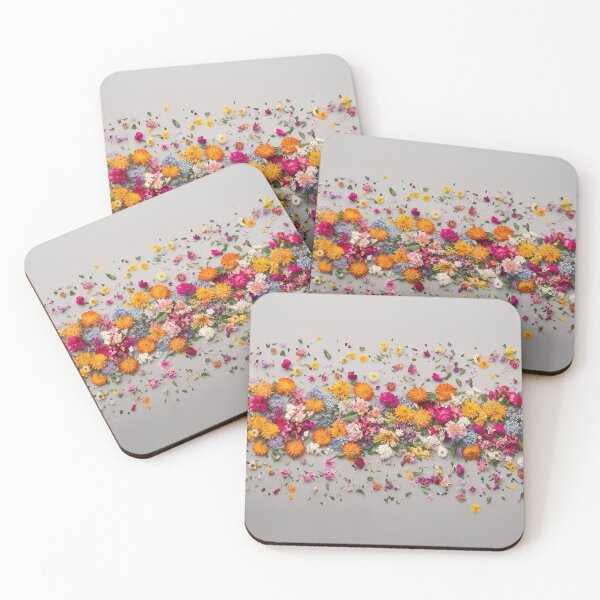 Item preview, Tiny yellow pink flower linear arrangement in line on grey concrete designed and sold by EmeraldeaArt.