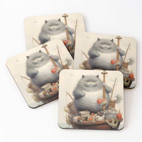 Item preview, Cats at Sea: Fat Cats, little boats Vintage Retro Artstyle designed and sold by KittyStampedeCo.