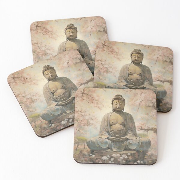Item preview, Enlightenment Amidst Blossoms: Meditating Buddha in Cherry Blossom Forest Art Print designed and sold by BlahNM505.