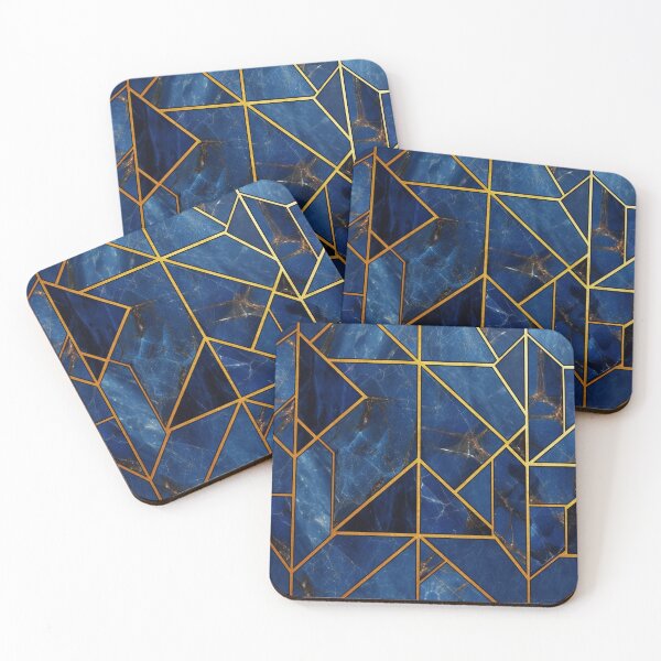 Item preview, Lapis Lazuli Gemstone Geometric Tile Design with Gold Accents designed and sold by SweetWhiskers.