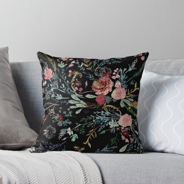 Midnight Floral Throw Pillow
