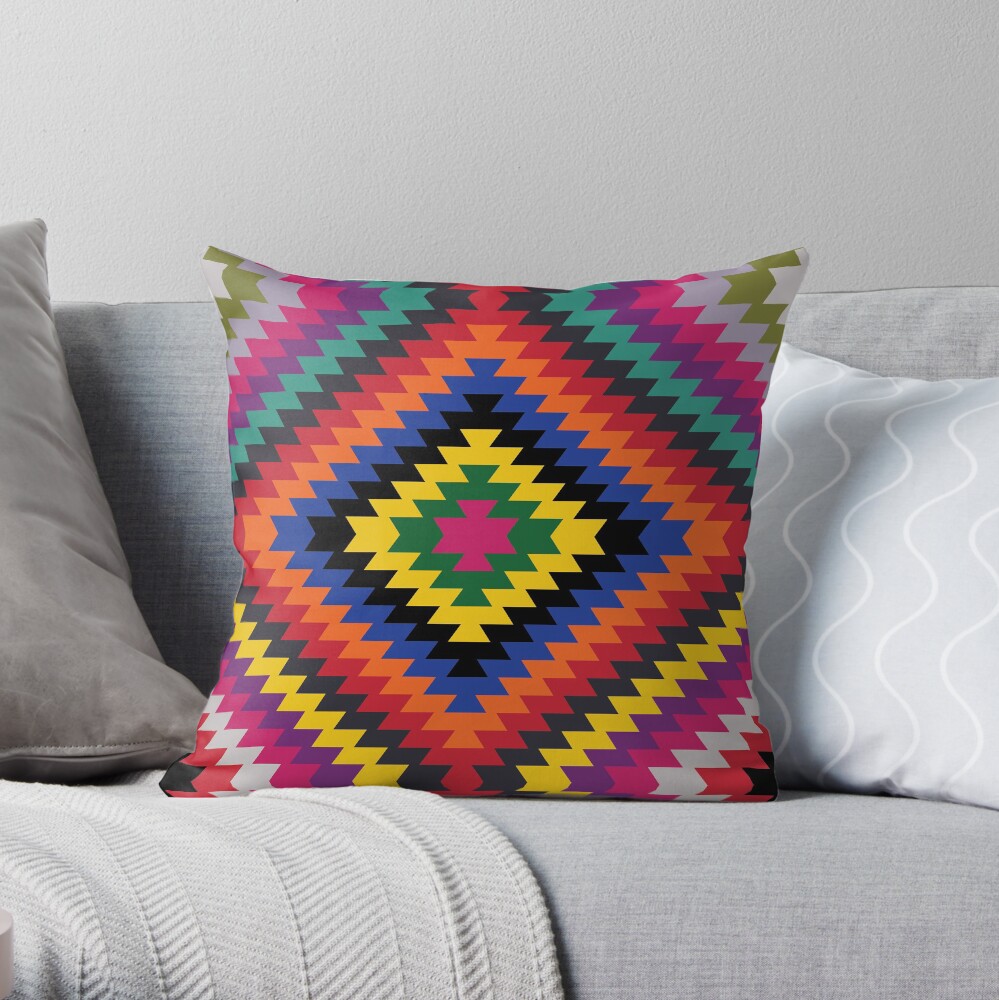 Modern Kilim - Bright Geometric pattern by Cecca Designs Throw Pillow