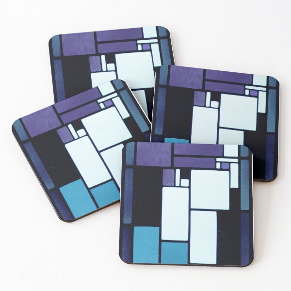 Item preview, Woman Stained Glass by Doesburg 1917 teal violet mondrian style designed and sold by PureVintageLove.