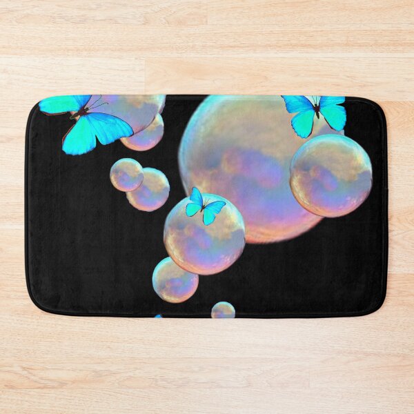 Item preview, SURREAL NEON BLUE TROPICAL BUTTERFLIES BUBBLE BLACK ART designed and sold by sharlesart.