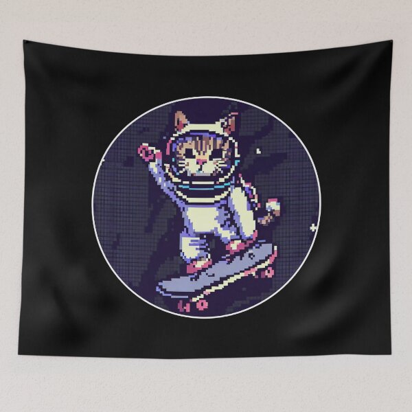 Item preview, Astronaut Cat Skating In The Space Pixel Art designed and sold by OliversCat.