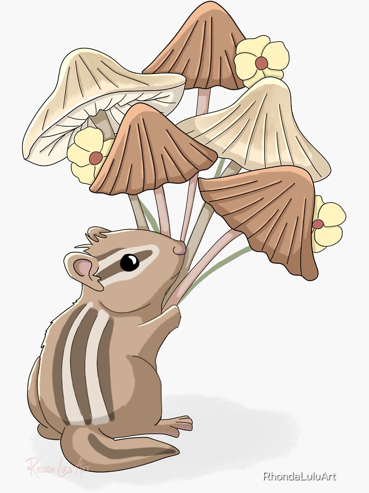 Thumbnail 3 of 3, Sticker, Chipmunk with Mushroom Bouquet designed and sold by RhondaLuluArt.