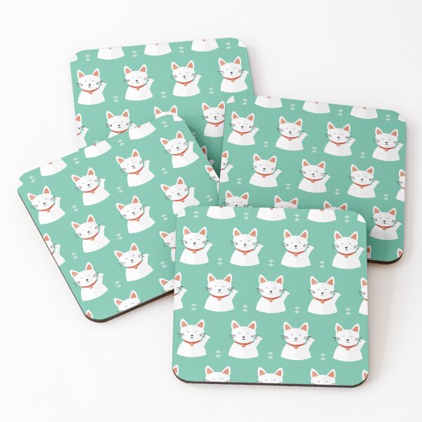 Item preview, Japanese happy cats on blue designed and sold by reneesillus.