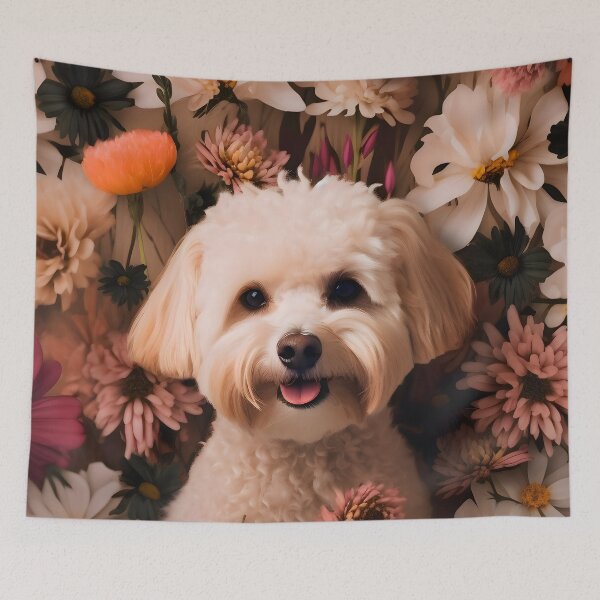 Item preview, Havanese Dog in a field of flowers Illustration designed and sold by 11pixeli.