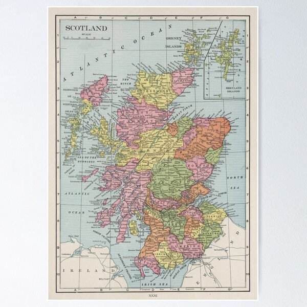 Item preview, Vintage Scotland Map (1925) designed and sold by BravuraMedia.