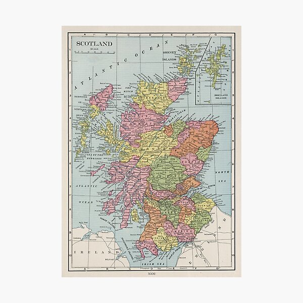 Item preview, Vintage Scotland Map (1925) designed and sold by BravuraMedia.