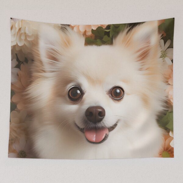 Item preview, Pomeranian Dog in a field of flowers Illustration designed and sold by 11pixeli.
