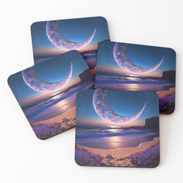 Item preview, Goodnight moon, magical twilight crescent moon beach seascape still life portrait by Md Faruk Mia designed and sold by Jéanpaul  Ferro.
