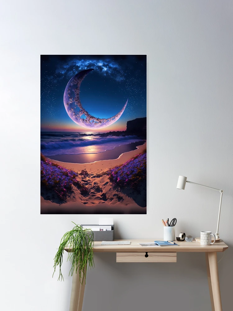 Buenas noches, luna, crepúsculo mágico, luna creciente, playa, paisaje  marino, naturaleza muerta, retrato de Md Faruk Mia | Póster