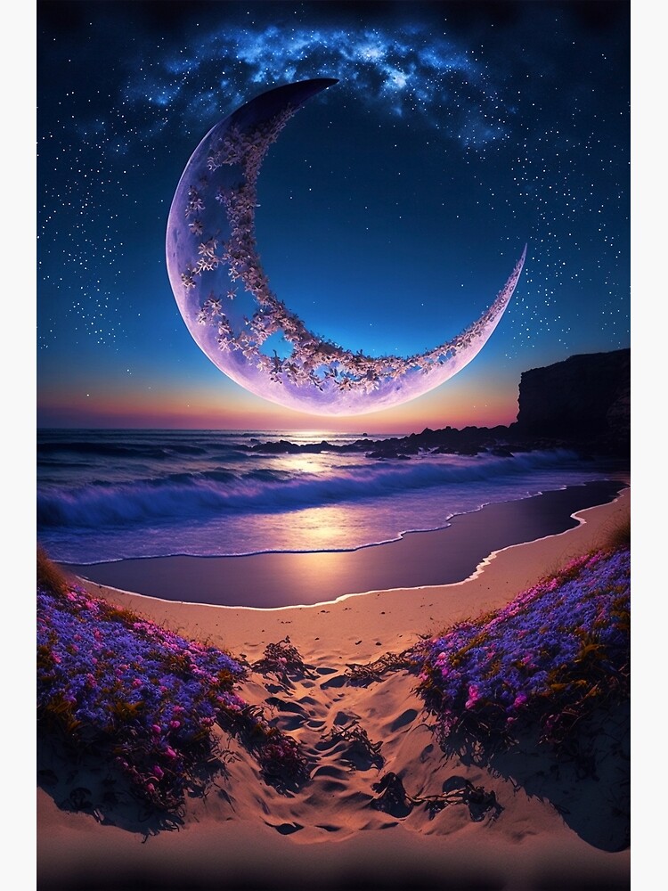 Buenas noches, luna, crepúsculo mágico, luna creciente, playa, paisaje  marino, naturaleza muerta, retrato de Md Faruk Mia | Póster