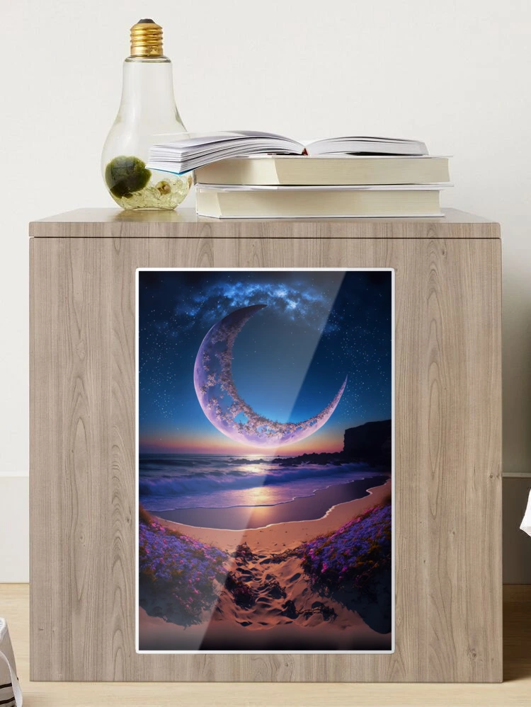 Buenas noches, luna, crepúsculo mágico, luna creciente, playa, paisaje  marino, naturaleza muerta, retrato de Md Faruk Mia | Póster