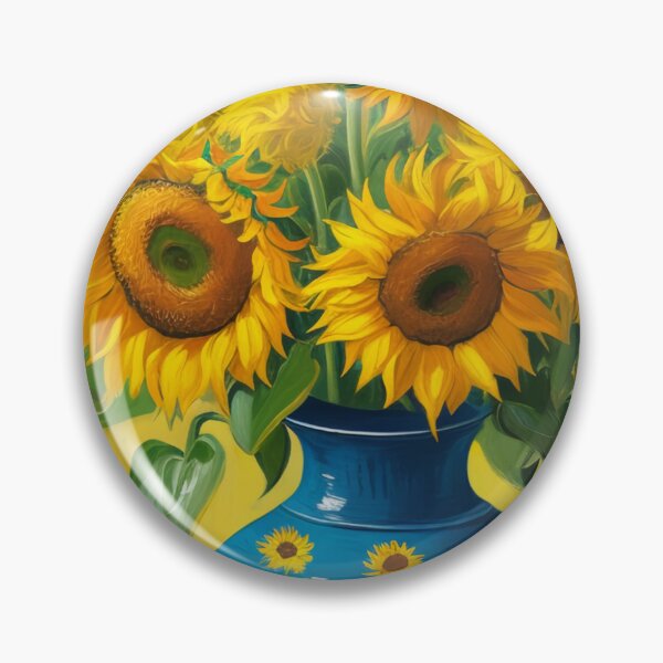 Artikelvorschau, Ein Strauß leuchtend gelber Sonnenblumen in einer blauen Keramikvase entworfen und verkauft von capefox.