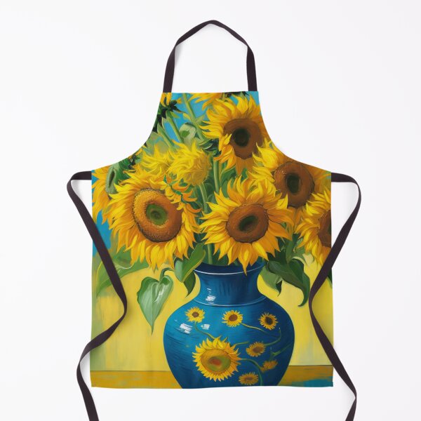 Artikelvorschau, Ein Strauß leuchtend gelber Sonnenblumen in einer blauen Keramikvase entworfen und verkauft von capefox.