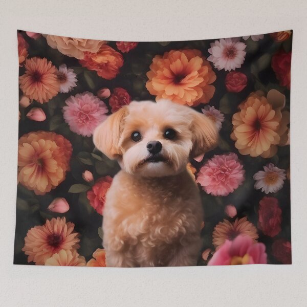 Item preview, Lhasa Dog in a field of flowers Illustration designed and sold by 11pixeli.