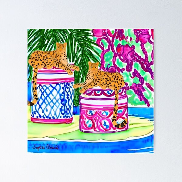 Item preview, Two cheetahs on chinoiserie jars designed and sold by SophieClimaArt.