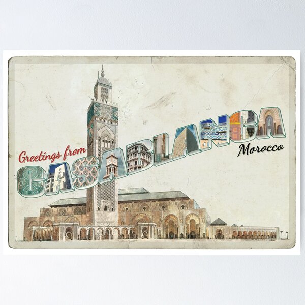 Item preview, Greetings from Casablanca in Morocco Vintage style retro souvenir designed and sold by DeveloperProp0.