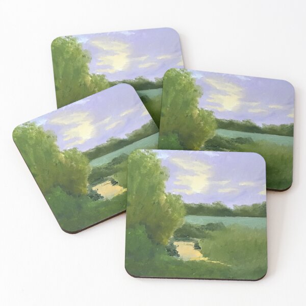 Item preview, Green Landscape Orange Sunset Cloud, Hand Painted Oil on Canvas designed and sold by GalleryDigitals.