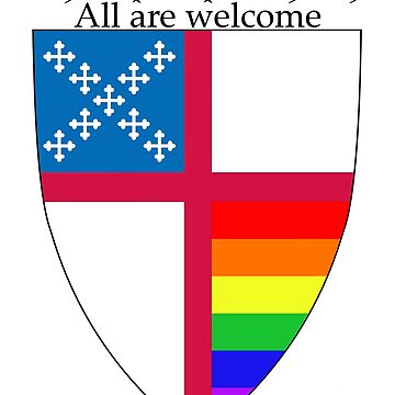 Artwork thumbnail, Episcopal Church Shield with Rainbow Pride Horizontal Stripes 1 by litmusician