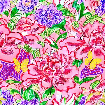 Aperçu de l'œuvre Fleurs et papillons de chinoiserie moderne de SophieClimaArt