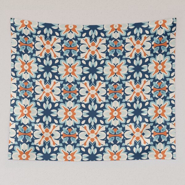 Item preview, Vintage-inspired Tile Pattern Art: Blue & Orange designed and sold by GiveMeMood.