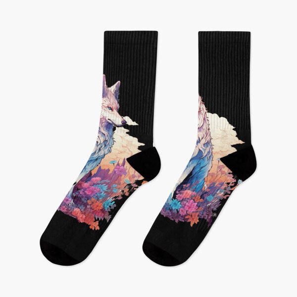 Item preview, Colorful Wolf With Flowers designed and sold by letsgetinspired.