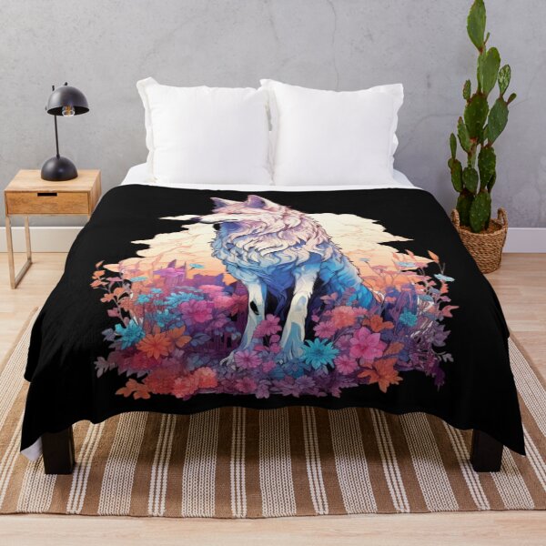 Item preview, Colorful Wolf With Flowers designed and sold by letsgetinspired.