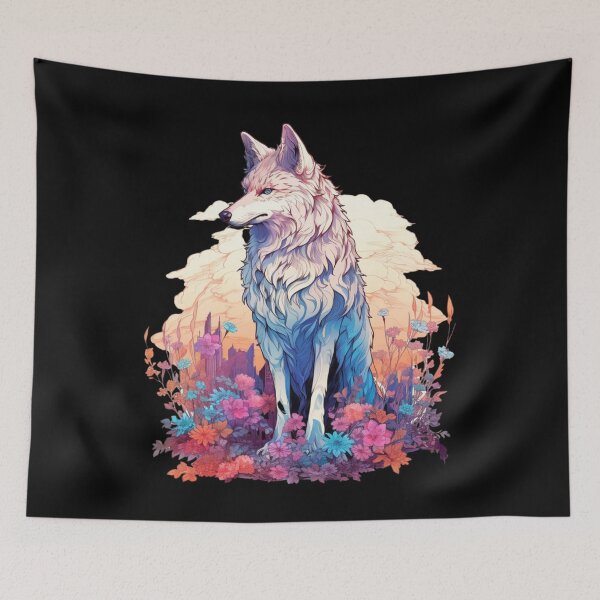 Item preview, Colorful Wolf With Flowers designed and sold by letsgetinspired.