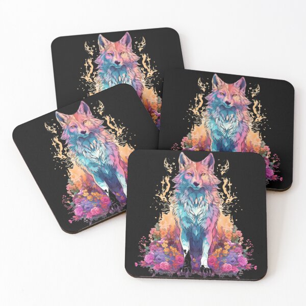 Item preview, Colorful Wolf With Flowers designed and sold by letsgetinspired.