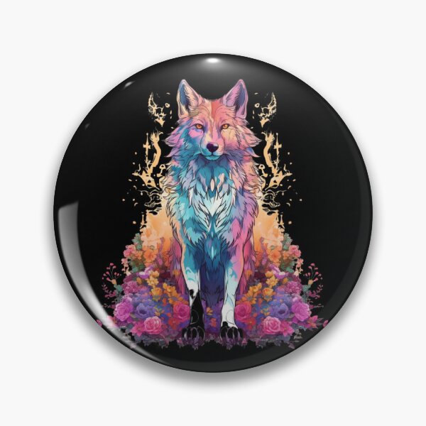 Item preview, Colorful Wolf With Flowers designed and sold by letsgetinspired.