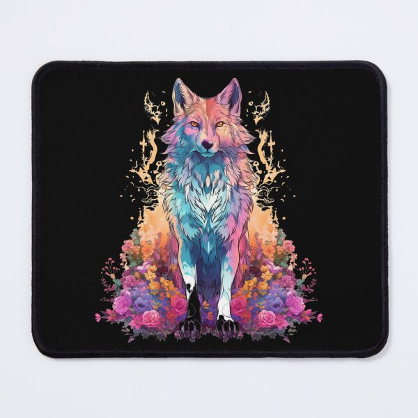 Item preview, Colorful Wolf With Flowers designed and sold by letsgetinspired.