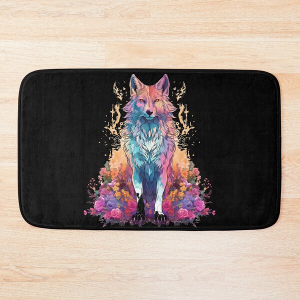 Item preview, Colorful Wolf With Flowers designed and sold by letsgetinspired.