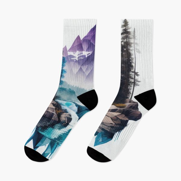 Item preview, Geometric Watercolor Purple Mountains with Blue Lake Waterfall designed and sold by TheArtMage.