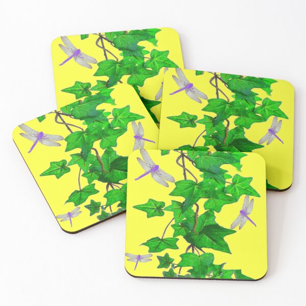 Item preview, VIOLET DRAGONFLIES HANGING GREEN IVY VINE YELLOW ART designed and sold by sharlesart.