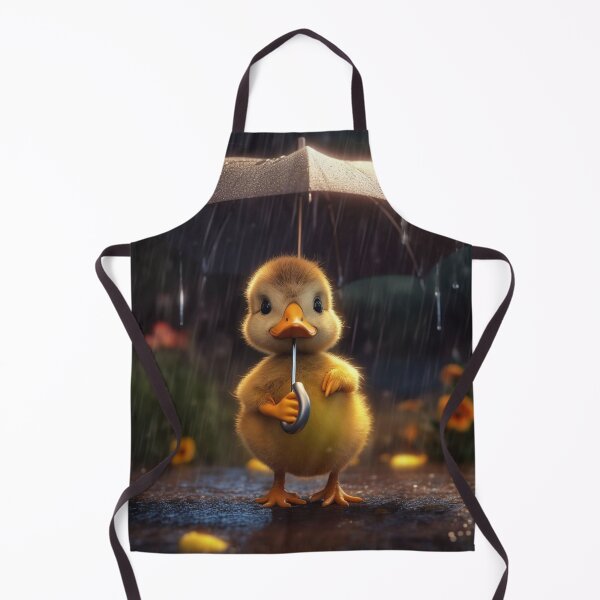 Item preview, Cute little yellow duckling with umbrella in rain on dark background designed and sold by aiphotosart.