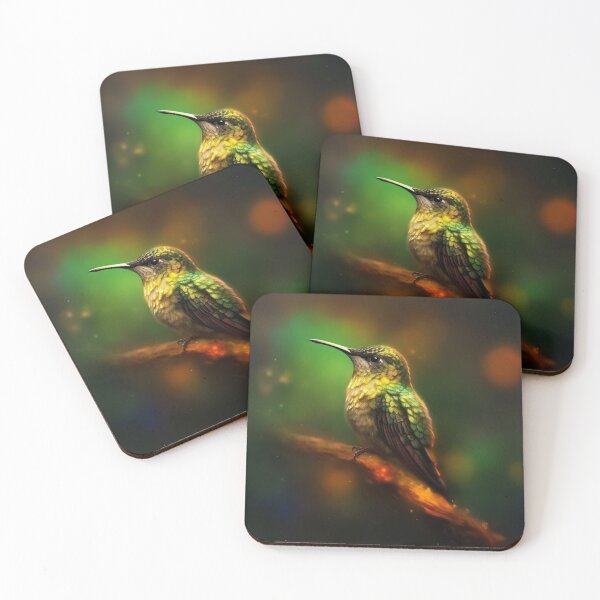Item preview, Hummingbird on the branch with bokeh background, digital painting designed and sold by aiphotosart.